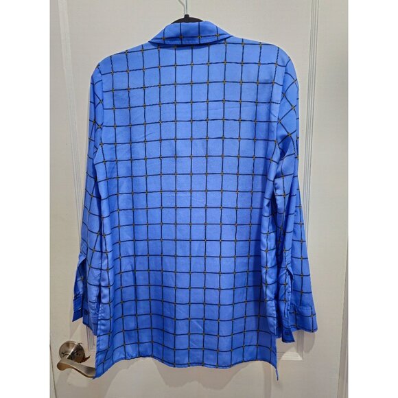 Michael Kors Women's Blue Plaid Zipper Front Blouse Size Medium - Picture 11 of 15